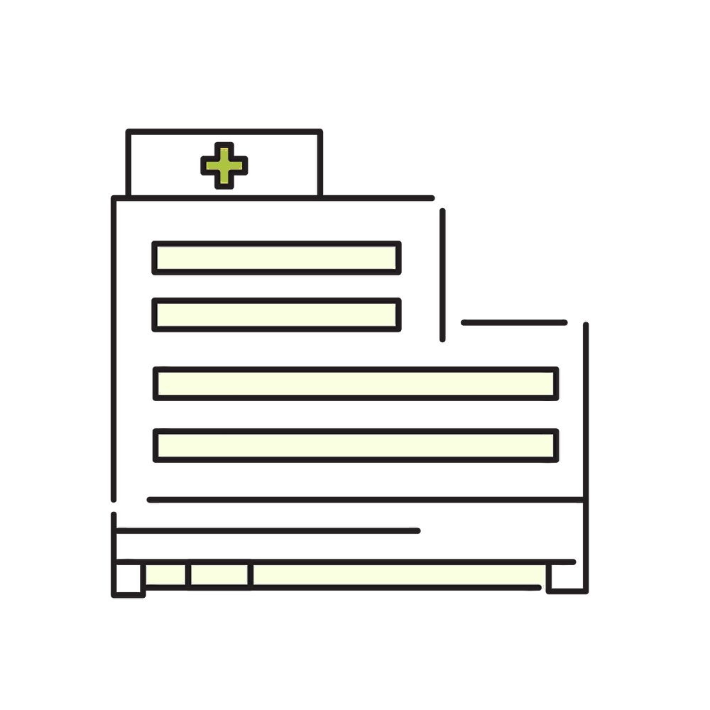 医療機関のイラスト。保険適用の診察や処方が受けられる病院の外観を表現